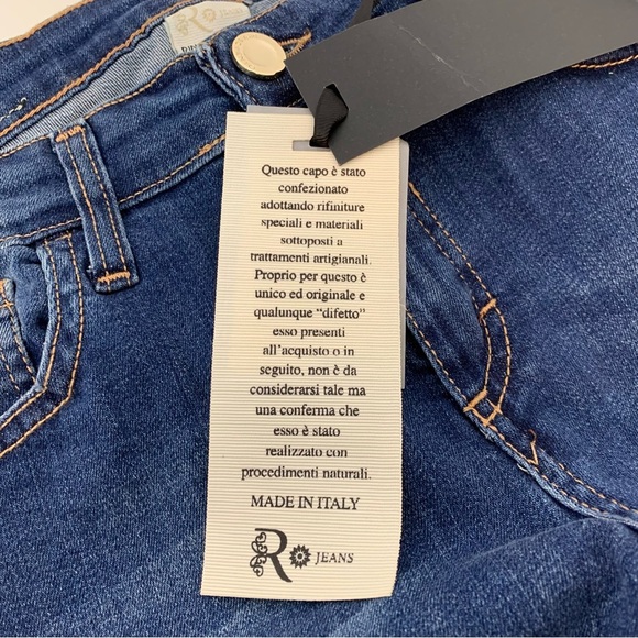 NWT Rinascimento Jeans Denim Blue Studs Raw Hem Sz Large Slim Glam Rockstar - Picture 9 of 16
